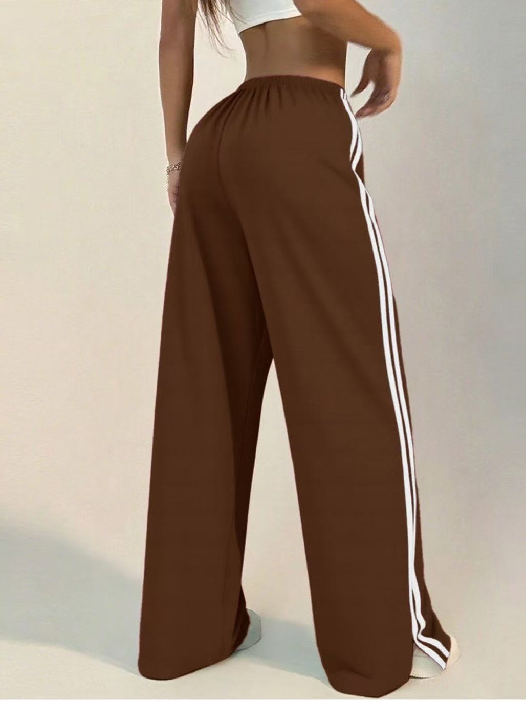 High-waisted Wide-leg Lounge Pants With Side Stripe Detail_voghion.com