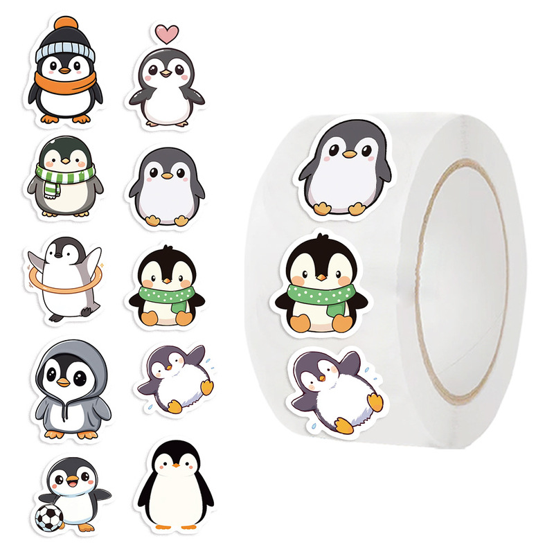 500 sheets/roll roll paste cross-border hot tape cartoon penguin paste hand account material decorative envelope wholesale 500 sheets/roll roll paste cross-border hot tape cartoon penguin paste hand account material decorative envelope wholesale