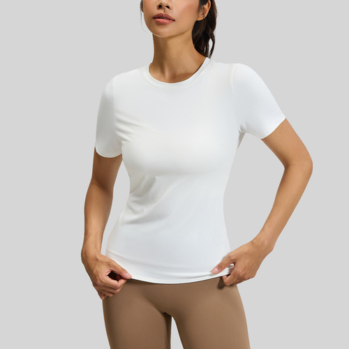 Juyitang new hollow back cross yoga beautiful back round neck fitness yoga clothes short sleeves