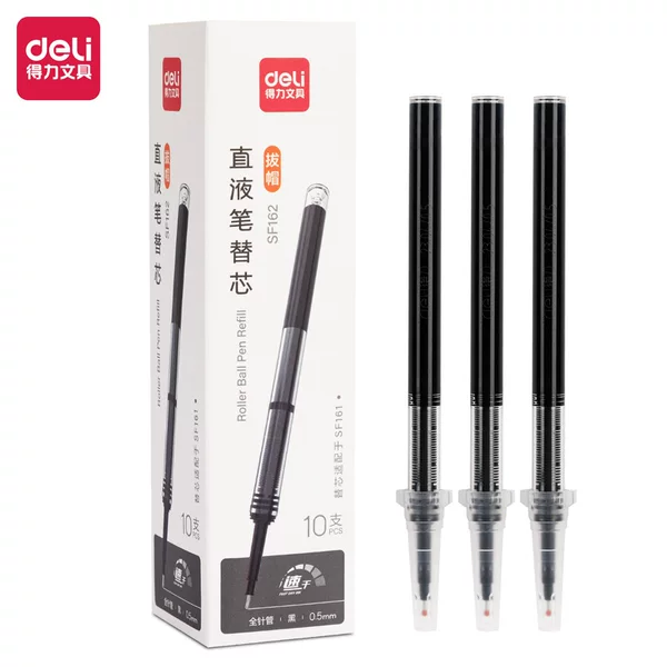 Deli press straight pen refill student exam neutral pen refill 0.5mm office signature pen black water pen