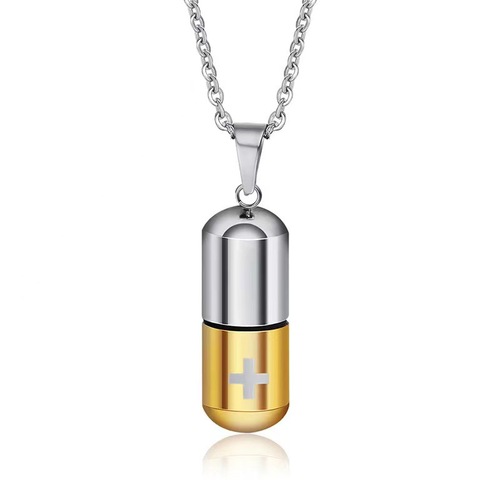 Healing openable titanium steel capsule pill necklace ins trendy street stainless steel pendant hip-hop accessories