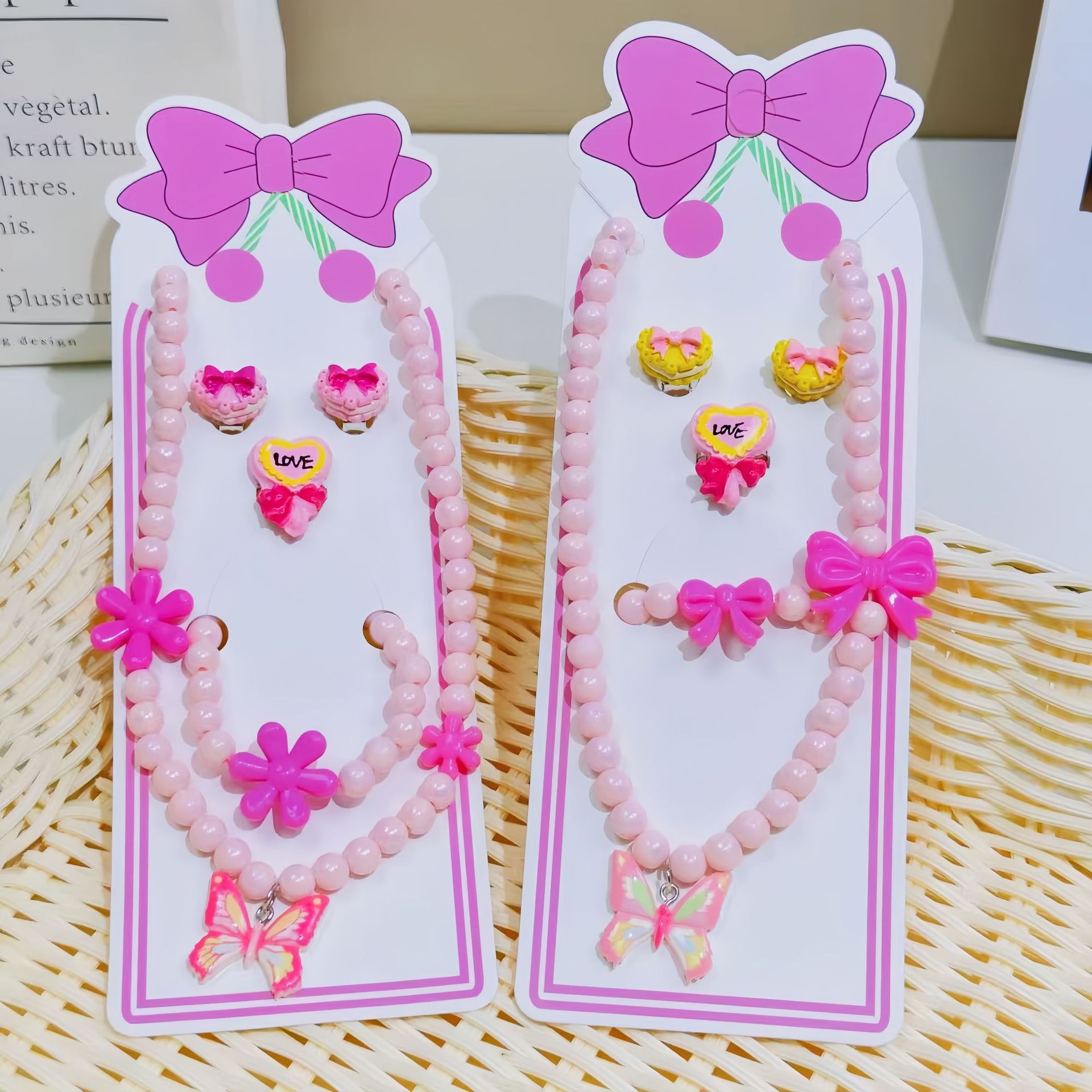 New Children's Necklace Bracelet Set Beaded Cute Sweet Jewelry Little Girl Jewelry Cartoon Accessories
