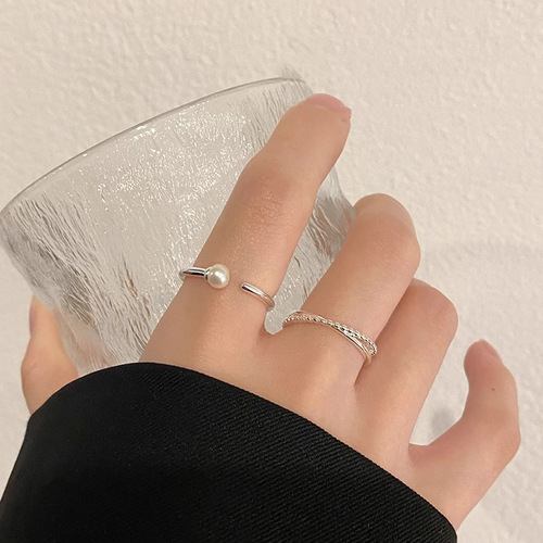 Korean style minimalist pearl open ring female ins fashion personality niche temperament versatile high-end index finger ring