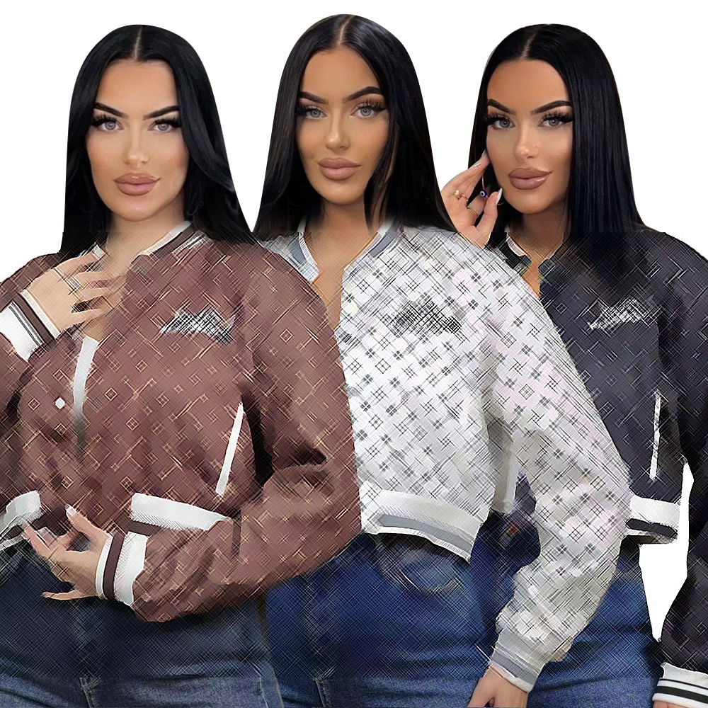 DD0137 Европейская и Американская женская одежда трансграничная осень-зима новая мода повседневная темпераментная куртка с принтом вышитый бейсбольный костюм куртка