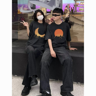 New Summer American Couple Wear Special Trendy Brand Washed Distressed Short-Sleeved T-Shirt for Women
