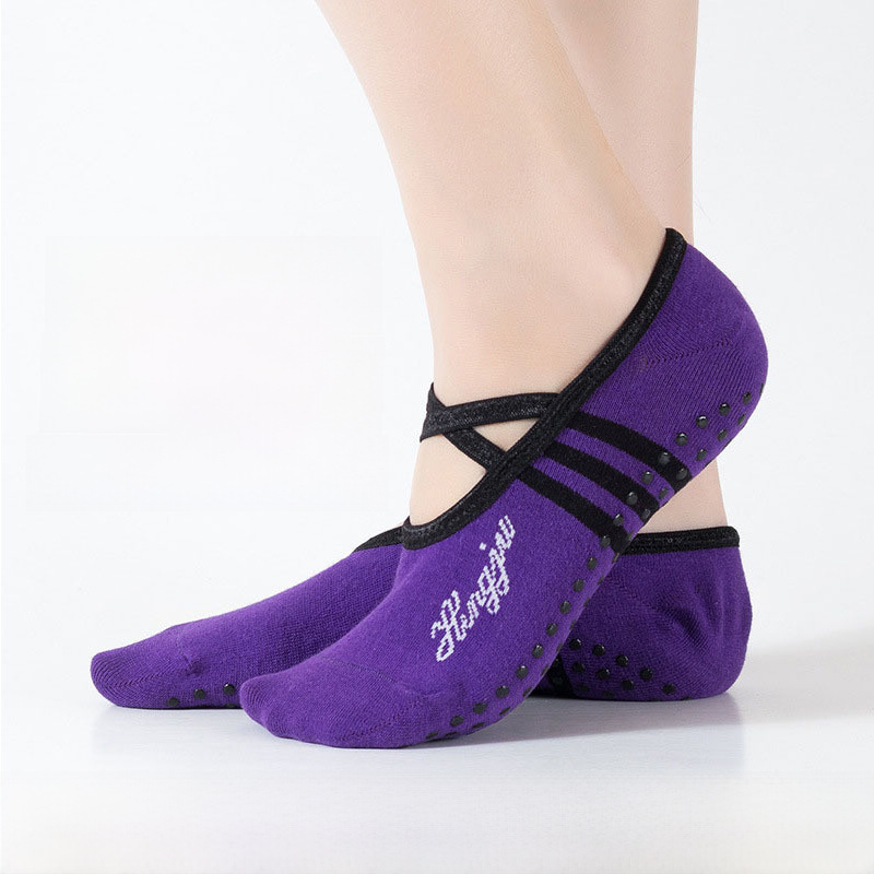thumbnail image 2 of Calcetines de yoga sin espalda con cabeza redonda y pegamento cruzado, calcetines antideslizantes, calcetines de barco con dedos, calcetines de yoga, 2 of 6