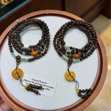 天然沉香配老蜜蜡四圈手串5毫米奇楠沉香四圈手串项链两用