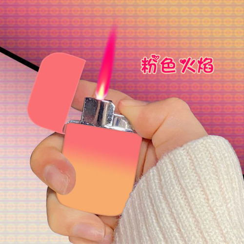 High-looking pink flame inflatable lighter windproof metal gradient ins internet celebrity female lighter for boyfriend wholesale