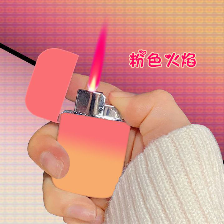 High-looking pink flame inflatable lighter windproof metal gradient ins Internet celebrity female lighter for boyfriend wholesale