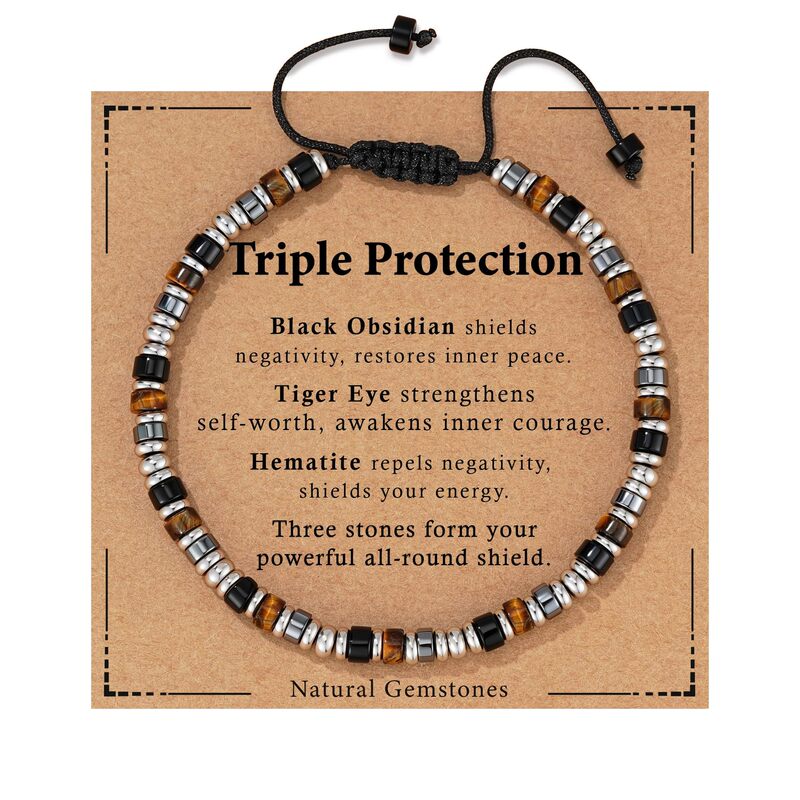 Triple Protection Men's Bracelet Hematite Obsidian Tiger's Eye Beaded Healing Bracelet Yellow Tiger's Eye Wheel Bead Bracelet Triple Protection Men's Bracelet Hematite Obsidian Tiger's Eye Beaded Healing Bracelet Yellow Tiger's Eye Wheel Bead Bracelet