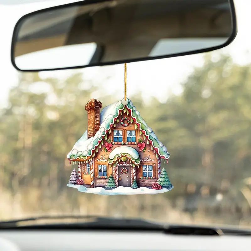 Navidad nueva casa de azúcar de vacaciones colgante acrílico plano transfronterizo decoración interior de automóviles colgante llavero