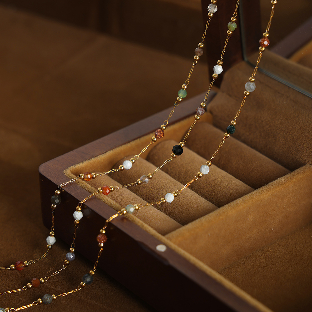 Mezcla de piedra natural con cuentas diseño collar titanio acero 18K oro todo partido exquisito temperamento pulsera reina madre joyería para las mujeres