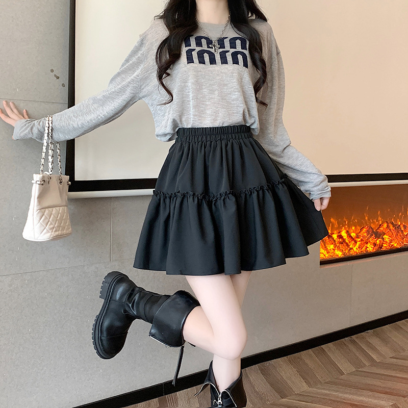 Plus size chubby girl elastic high waist a-line cake skirt women's spring and autumn chic cover Puff skirt slimming large swing umbrella skirt