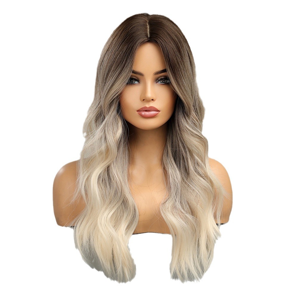 Europeo y americano Amazon transfronterizo nuevo punto medio negro degradado gris textura caliente fibra química peluca femenina Pelo Rizado