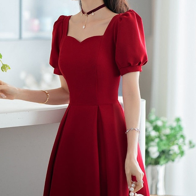 连衣裙夏季订婚礼服2025平时可穿结婚小个子酒红色新款敬酒服新娘|undefined