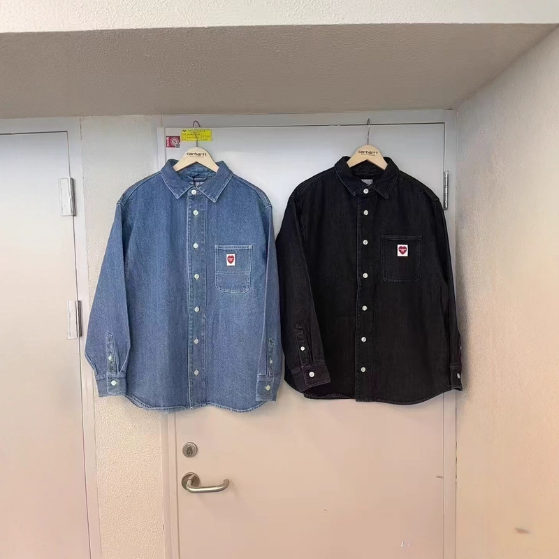 Carhart Wip 25Ss Men's Clothing Carhart Classic Love Heart Logo Label Washed Denim Shirt Jacket Carhart Wip 25Ss Men's Clothing Carhart Classic Love Heart Logo Label Washed Denim Shirt Jacket