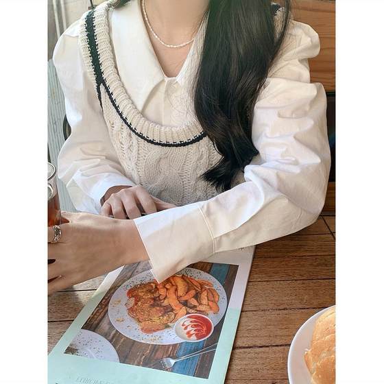 White French style shirt for women Spring and Autumn design sense niche top fashionable fashionable chic puff sleeve pointed collar shirt