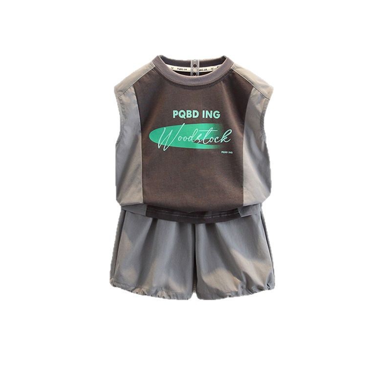 7937 Chaleco sin mangas para niños Ropa para niños Traje de dos piezas casual de verano para niños pequeños y medianos 2025 Nuevos productos Pantalones cortos Color a juego Ropa de moda