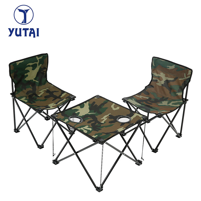 Camouflage small folding table and chair set, camping beach chair, medium and large sizes, steel frame, fabric bag, leisure lounge chair, wholesale