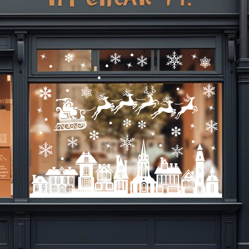 Amazon クリスマスウィンドウステッカー ホワイトクリスマスステッカー クリスマスハウス クリスマスモールウィンドウガラス装飾ステッカー|undefined