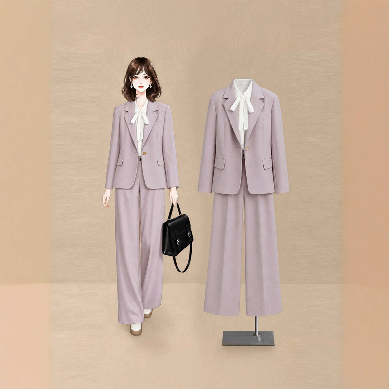 New autumn/winter light purple suit set for women, including a blazer, pants, and a top, suitable for work, office wear, and professional occasions