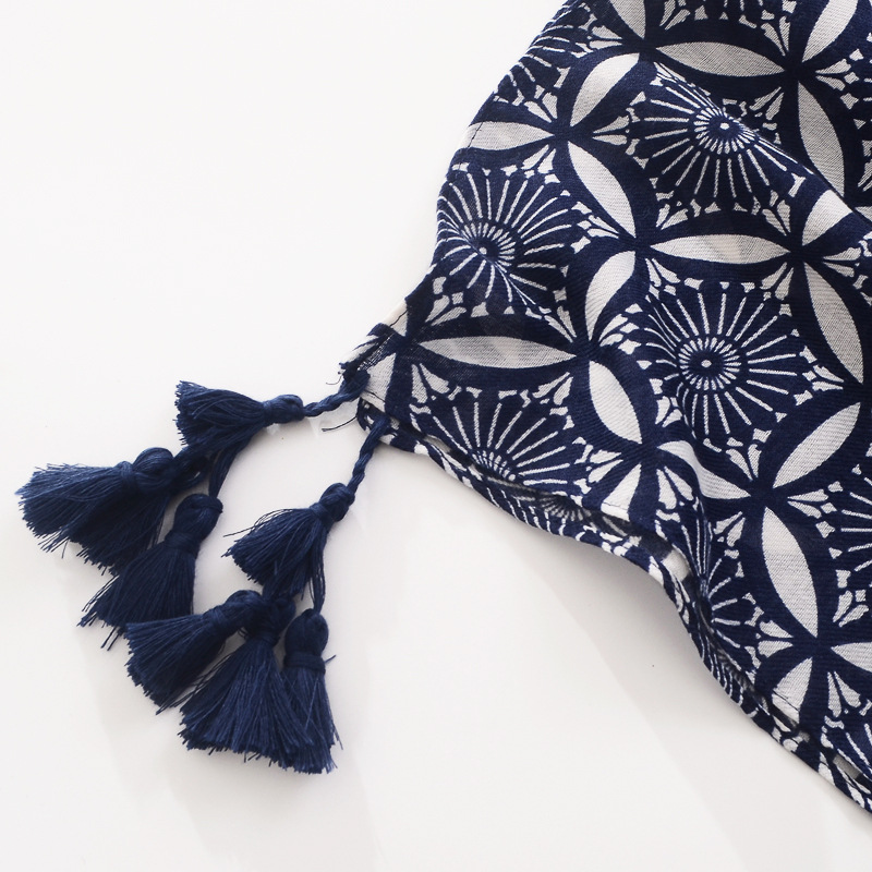 Estilo étnico retro círculo patrón geométrico impreso bufanda de seda larga de doble uso de las mujeres chal Totem algodón y lino sensación bufanda