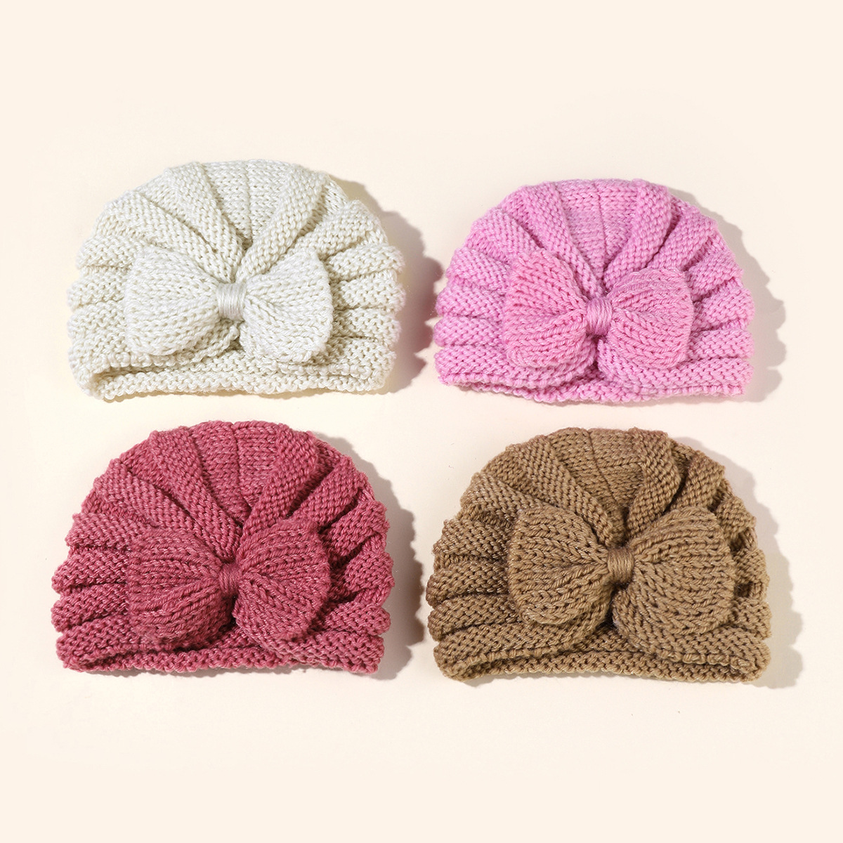 ins秋冬新款宝宝蝴蝶结帽子欧美婴儿针织保暖毛线帽新生婴儿胎帽