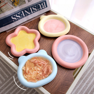 Cat Bowl Ceramic Dog Bowl Plate Dish Cat Drinking Bowl Anti-knock Cat Food Basin Rice Basin Dog Food Basin Pet Supplies
