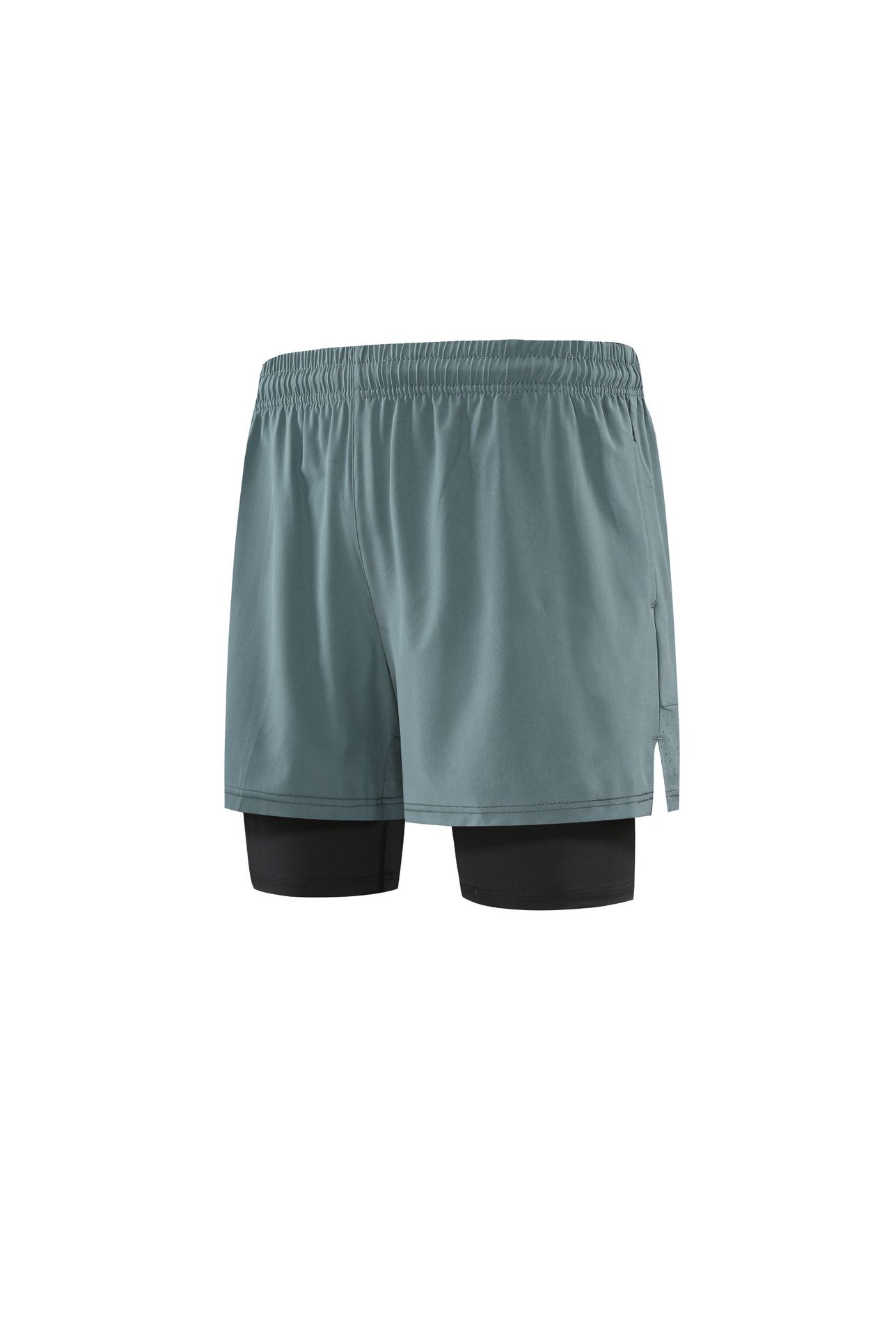 Comercio exterior falso dos pantalones cortos deportivos abiertos para hombres con costuras de malla reflectantes con forro antideslumbrantes pantalones elásticos de cinco puntos