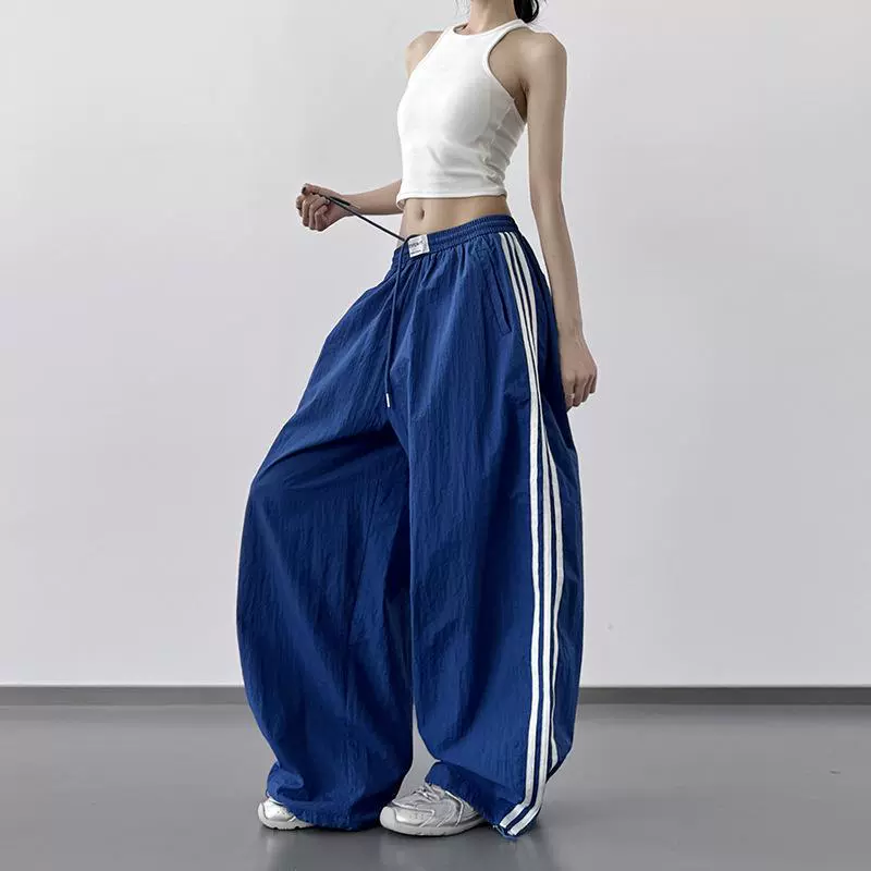 美式hiphop三条杠舞蹈休闲裤女夏超火宽松速干运动工装爵士舞裤子