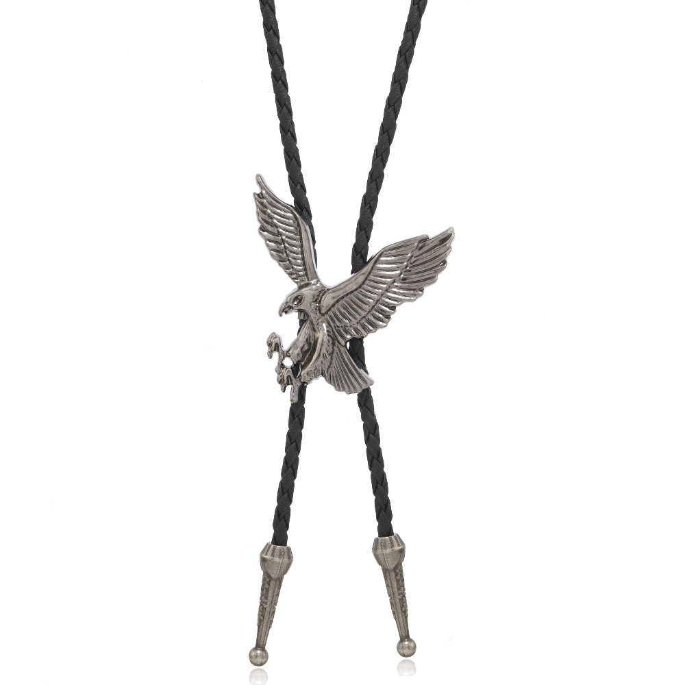 Leather Rope Chain Material Retro Cattle Eagle Pu Leather Alloy Men's Bolo Tie Necklaces