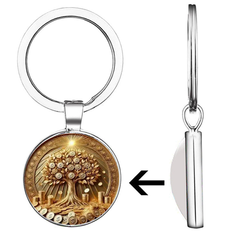 Cross-Border Creative Stylish Money Dollar Gold Coin Tree Golden Money Tree Glass Patch Keychain Backpack Pendant