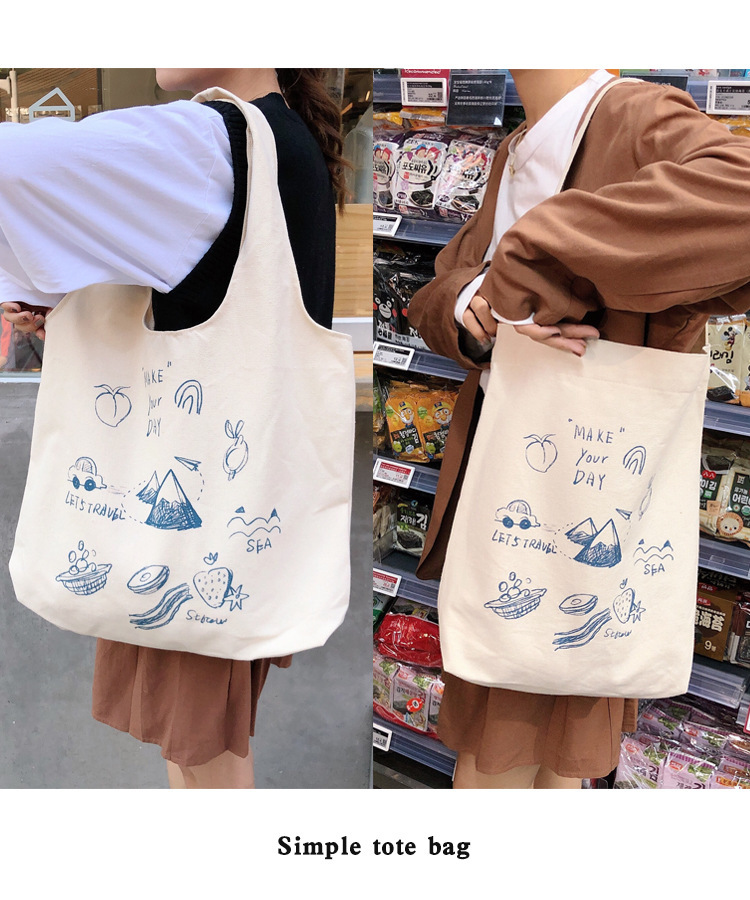 99304 ins single-shoulder hand-carry canvas bag, cute cartoon illustration tote bag for girls, student trend Specification drawing