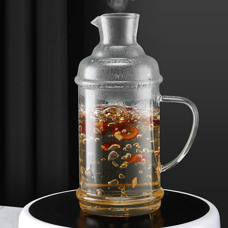 Venta al por mayor vidrio borosilicato vintage botella de agua fría gran capacidad hogar botella de almacenamiento de agua transparente jugo botella de agua fría taza conjunto