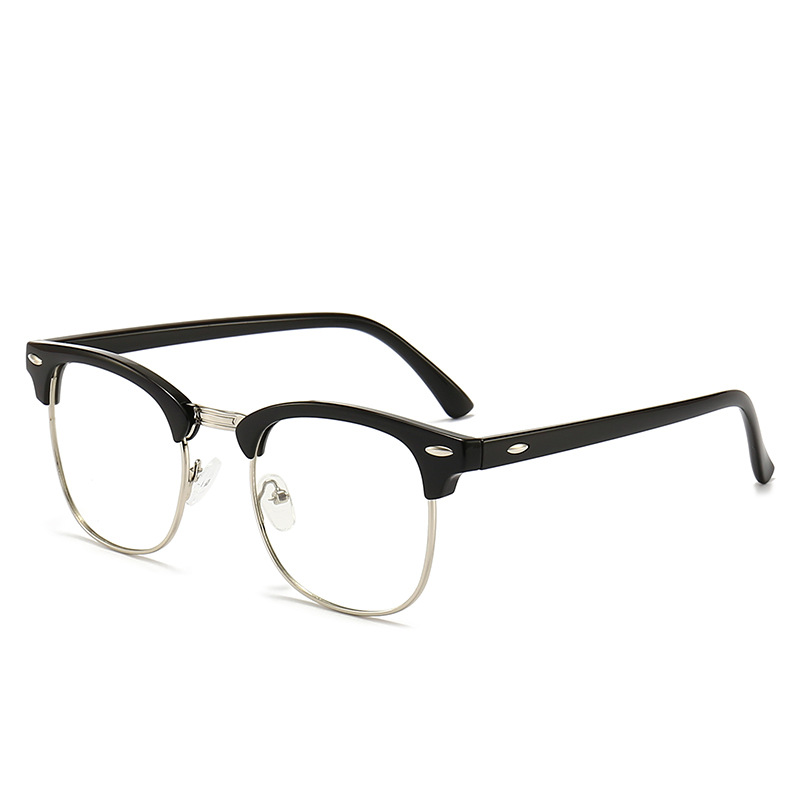 3016平光镜眼镜架半框复古米钉眼镜框架防蓝光紫外线眼镜厂家批发
