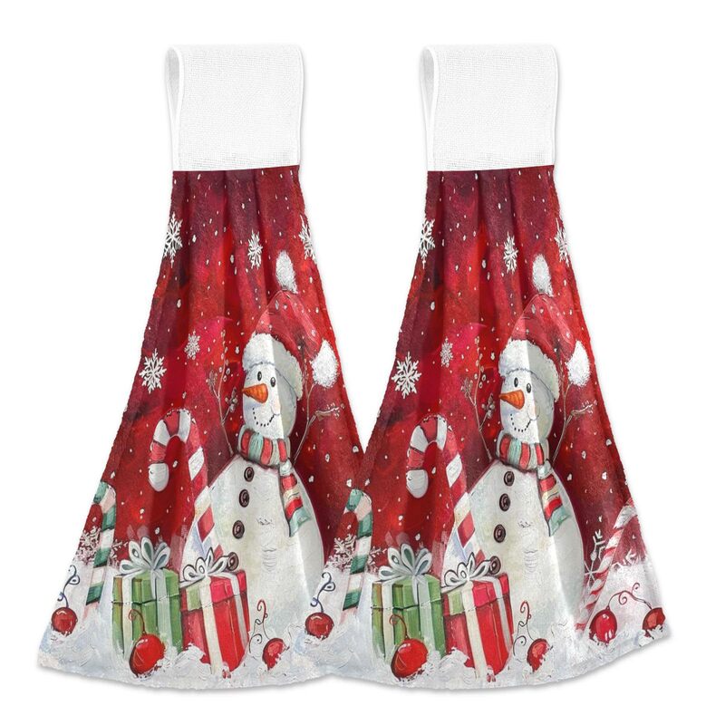 Christmas Halloween Theme Elements Pattern Kitchen Hand Towel Hanging Towel with Ring Dishwashing Cloth Absorbent