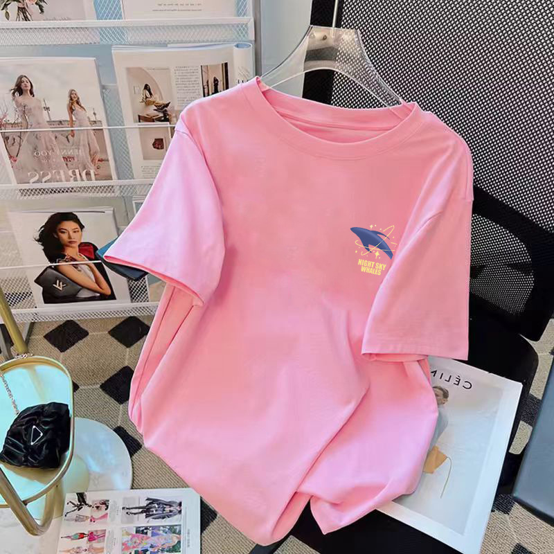 ゆるい純綿半袖tシャツ女性の夏服の新商品の中に上着の肩のデザイン感があります。|undefined