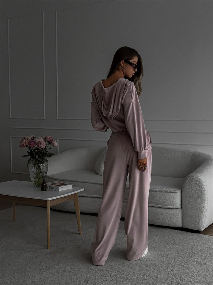 2025 European And American Foreign Trade Casual Autumn Women's Solid Color Sleeve Cardigan Hooded Top Sports Long Pants_ecoleips.com