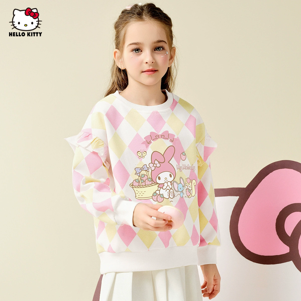 HelloKitty Hello Kitty Girls Spring Meletty ip свитер 2025 новый ромбовидный мультяшный принт
