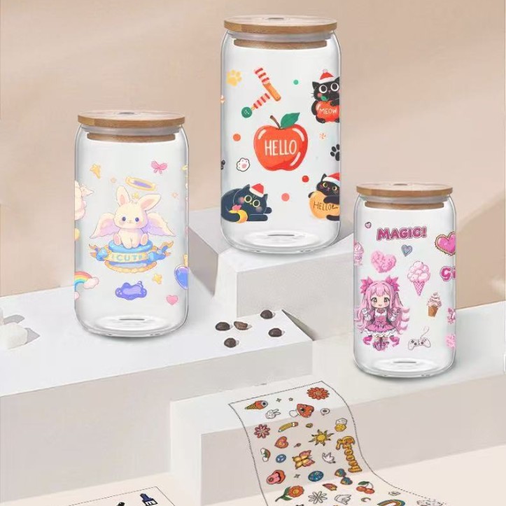 UV转印水晶标贴卡通玻璃杯贴铅笔装饰转移贴纸撕膜留图可分离