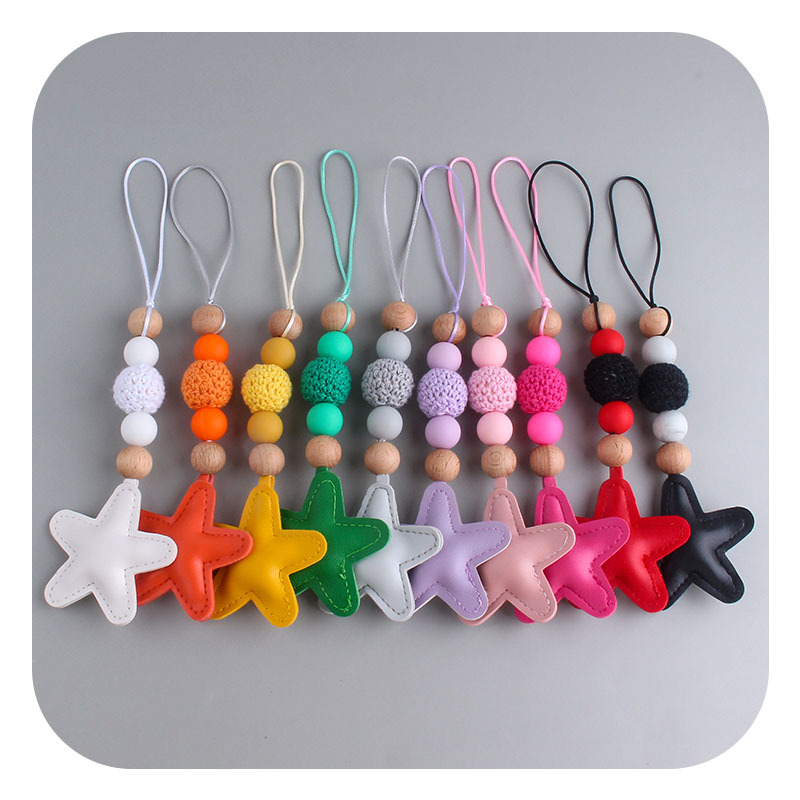 Creativo DIY nuevo colorido estrella de cinco puntas Arco Iris colgante de lana Bola de silicona perlas llavero colgante bolsa colgante