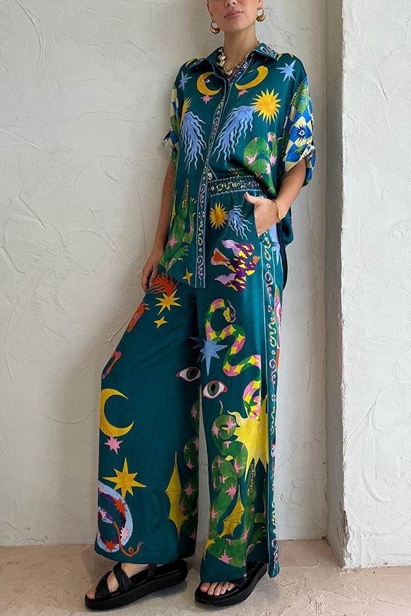 Summer Street Hipster Printed Shirt Trousers Two Piece Set Amplified craft