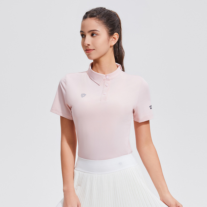 Polo de golf de mujer cuello en forma de manga corta acondicionamiento físico rápido secado deporte al aire libre diseño de béisbol nicho verano