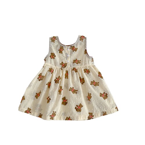 ins  summer clothes for infants and young children, baby girls, cotton bear print, cut-out craft vest, small long skirt