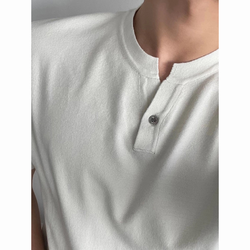 Verano nuevo estilo suéter de manga corta hombres botones de cuello Henry delgado negocios hielo seda camiseta coreana comercio exterior transfronterizo al por mayor