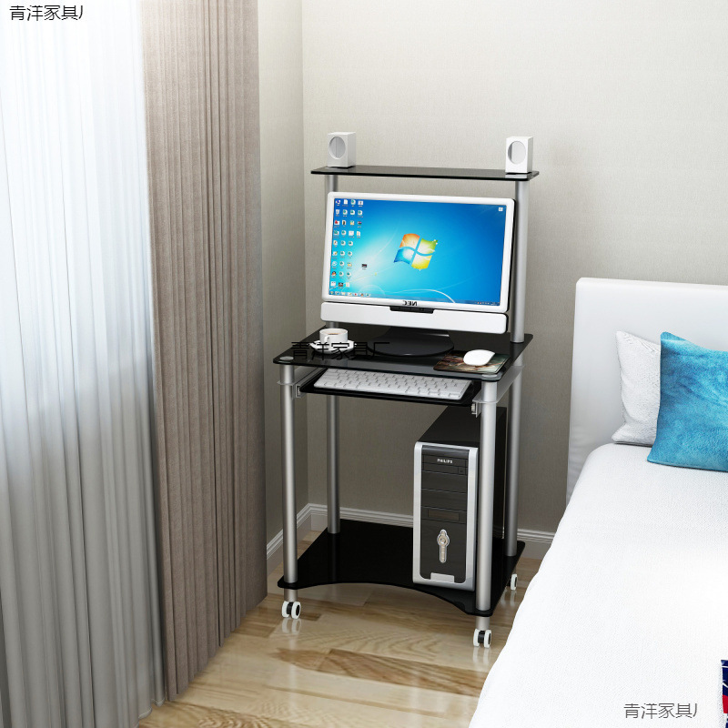 Small Computer Desk for Home Use, Small-Sized Tempered Glass Movable Computer Desk, Desktop Table, Simple Study Desk