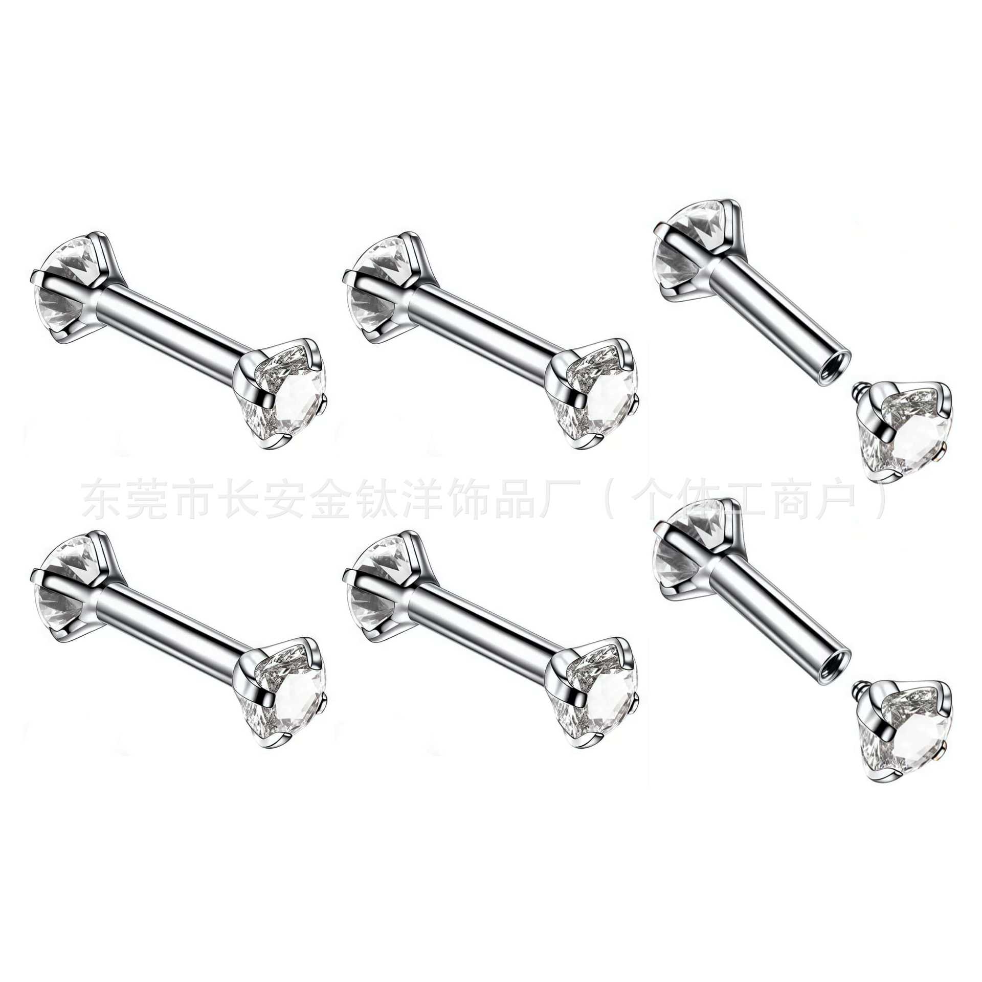 F136 Titanium Inner Tooth Double-Ended Zircon Straight Rod Earring Lip Nails Ear Bone Nails G23 Titanium Alloy Body Piercing Jewelry detail image 8