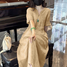 棉/棉/棉/棉/新中式国风重工刺绣领连衣裙女2025夏季宽松显瘦气质