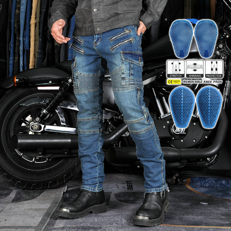 VOLERO JES-24 motocicleta jeans hombres motocicleta retro casual ajustable rodillera resistente a la caída pantalones de ciclismo