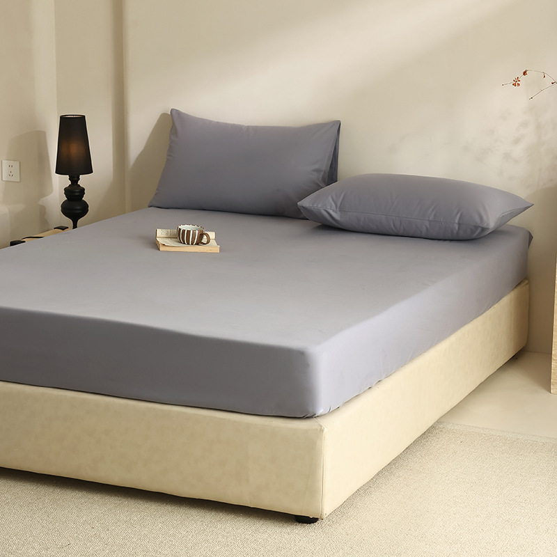 Pure Cotton Type a Fitted Bed Sheets, Pure Cotton Pure Color Fully Non-Slip Bed Cover, Single Piece Skin-Friendly Thickeneded Mattress Cover, Fitted Bed Sheets Bedding